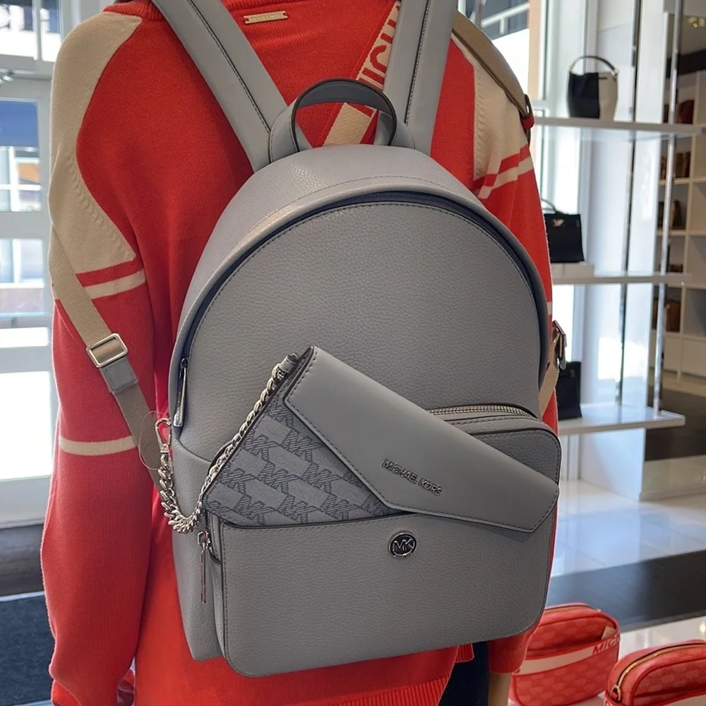 MICHAEL KORS Maisie Medium Pebbled Leather 2-in-1 Backpack Denim NWT
